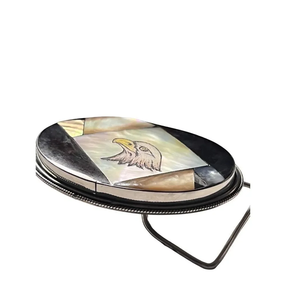 Vintage Abalone & Black Onyx Inlay Eagle Head Belt Buckle